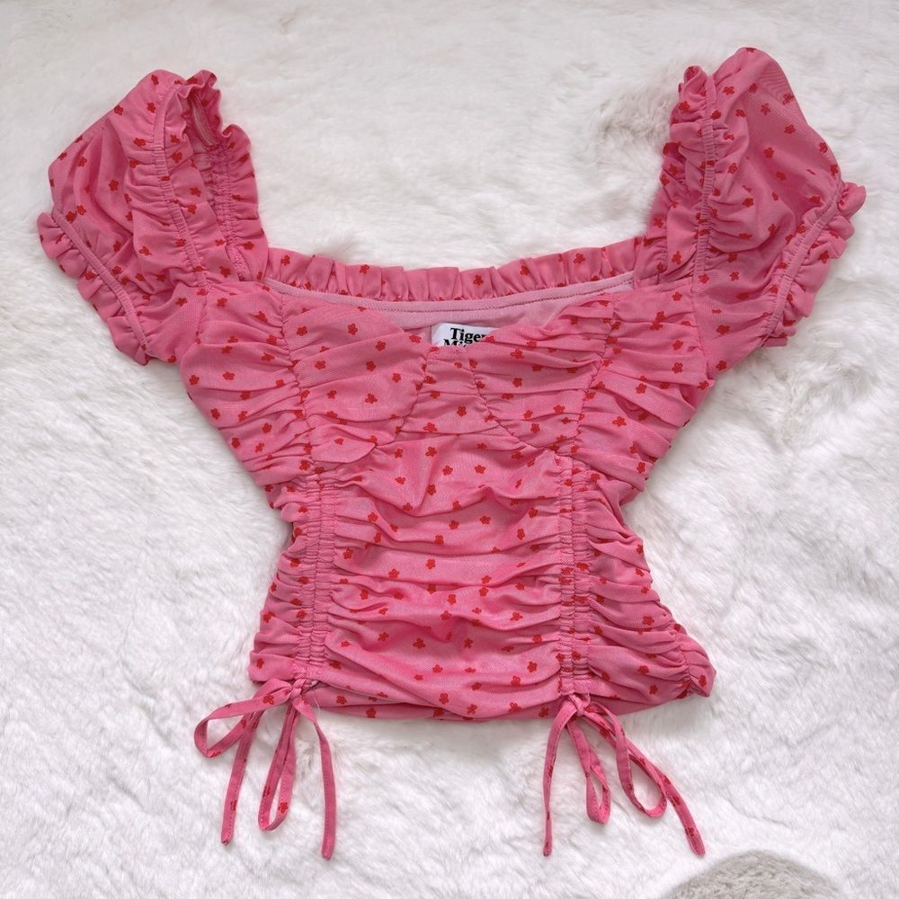 Tiger Mist Pink Dainty Floral Ruched Top XS